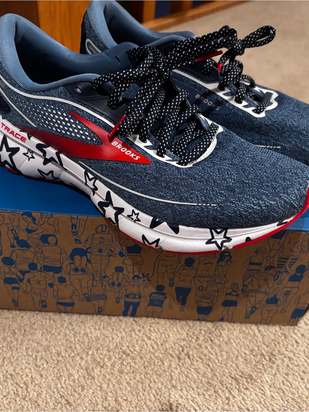 Brooks Navy, Red & White Star-Pattern Running Shoes